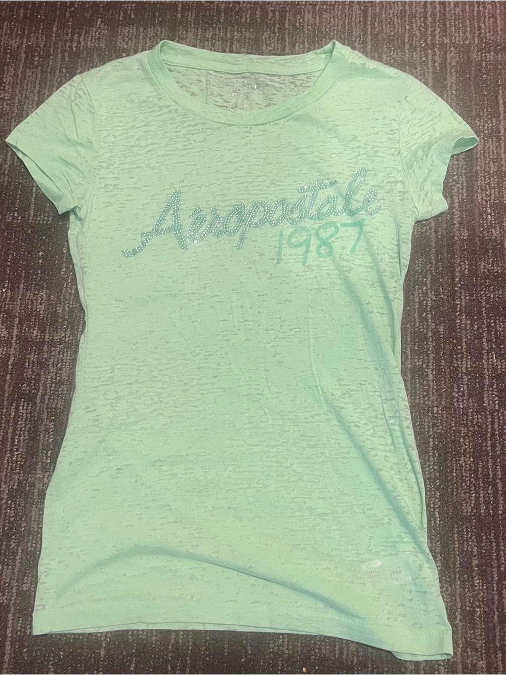 Aeropostale Mint Green Rhinestone Logo Short Sleeve Tee